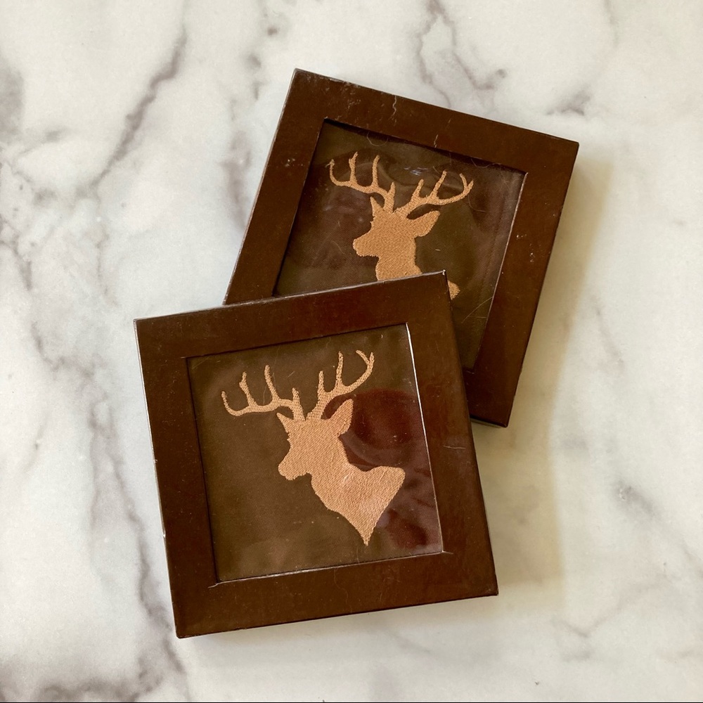 (2) Boxed Set of Four Vintage Cloth Deer Coasters